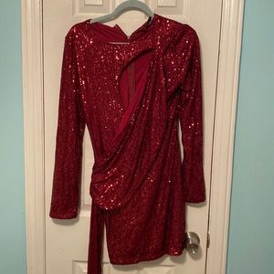 Fashion Nova On The Rocks Sequin Mini Dress in Burgundy Size Large